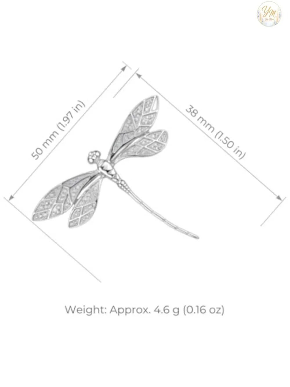 925 Sterling Silver Dragonfly Brooch Pin for Women - 50mm x 38mm Gift